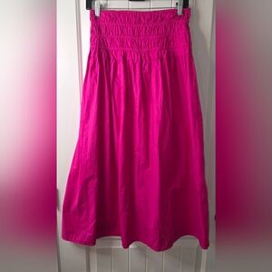 On 34th Hot Pink 100% Cotton Elastic Waist Midi Women's Skirt Small ❤️